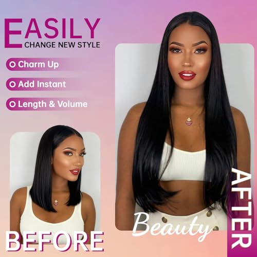 Clip in Hair Extensions 18 Inch Real Human Hair Seamless Natural Look - Variation 1B