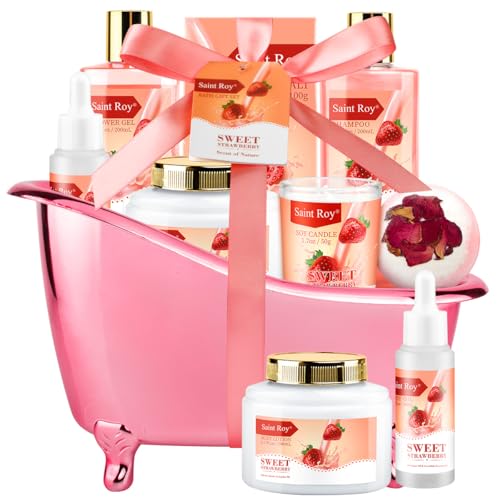 Strawberry Spa Gift Basket Set for Women - Bath & Body Care Kit