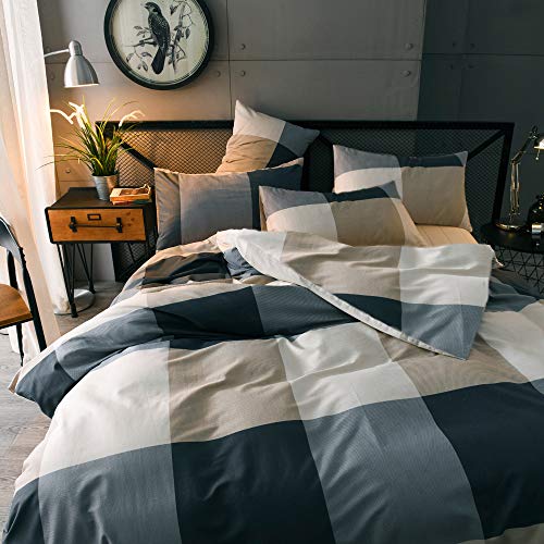 Mixinni Queen Comforter Set with Checkered Pattern - 1 Comforter + 2 Pillow Shams, All-Season Lightweight Geometric Bedding (Queen / 00 - Checkered)