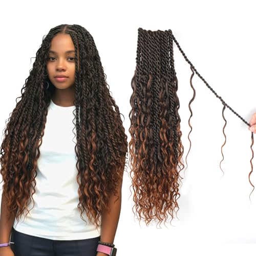 Vynoro Senegalese Twist Crochet Hair 18 Inch Pack of 8 T30 - Curly Ends, Natural Look