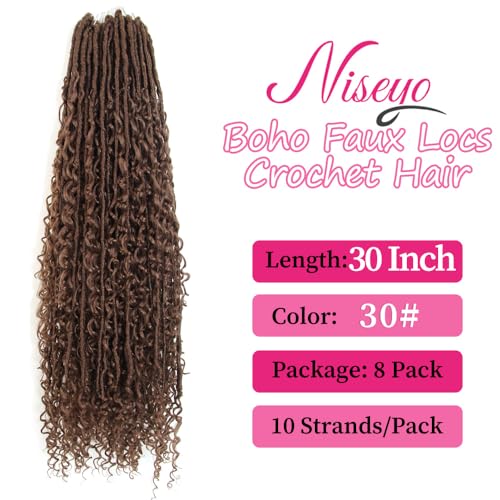 Niseyo 30-Inch Faux Locs Curly Ends Goddess Locs Crochet Hair 30# 8-Pack