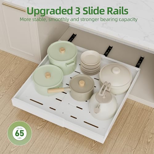 21-Inch Deep Expandable Pull Out Cabinet Organizer Set - White (2 Pack, 21"D x 12-20"W)
