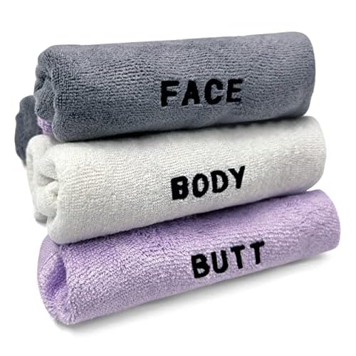 Crafty Cloth 6-Piece Washcloth Set ? Face, Body, Butt Cloths | 3 Distinct Textures | Ultra-Soft, Rigid Exfoliation, and Hygiene Cloths for Sensitive Areas (Gray,White,Purple, Embroidered 6-Piece Set)