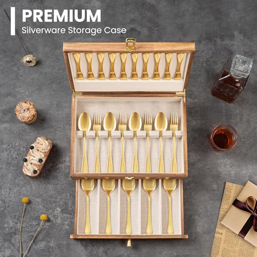 Yoimori 2-Layer Carbonized Black Wooden Silverware Storage Box with Drawer
