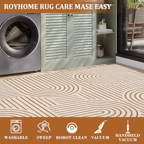 ROYHOME 6x9 Orange Washable Non-Slip Area Rug - Modern Rainbow Design