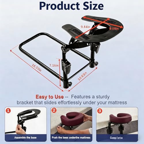 Adjustable Bed Massage Headrest with Memory Foam & Long Armrest Shelf Burgundy