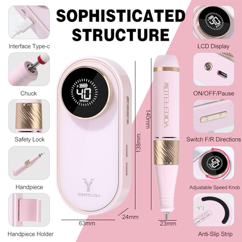 Pink Nail Drill Machine - 40000 RPM Electric Nail File for Acrylic & Gel Nails, Professional Manicure & Pedicure Tool
