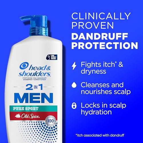 Head & Shoulders Mens Anti-Dandruff Shampoo and Conditioner with 1% Pyrithione Zinc, Old Spice Pure Sport Men's 2-in-1 Twin Pack, Shampoo for Men, 31.4 fl oz Each