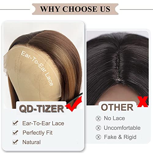 Brown Hair Color Lace Front Wig 24 Inch Long Straight Hair with Honey Blonde Highlights - Variation F27P