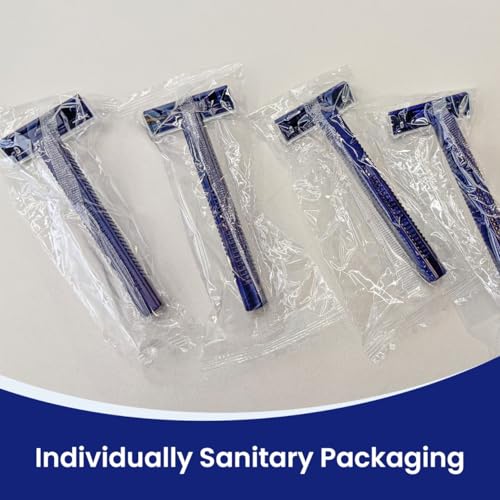 Twin Blade Disposable Razors ? 12 Pack, Individually Wrapped with Safety Caps, Stainless Steel Blades for Men & Women, Ideal for Travel, Hotels, Shelters & Hygiene Kits