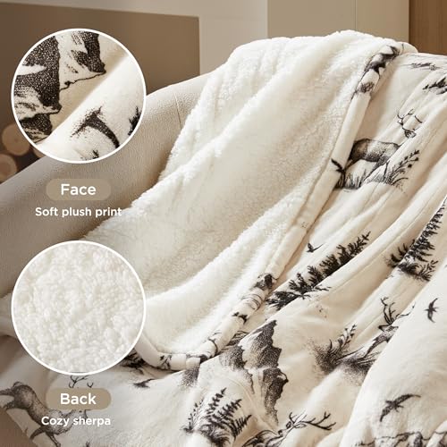 50x60 Electric Heated Woolrich Sherpa Plush Blanket with Deer Pattern - Cozy Warm Layer