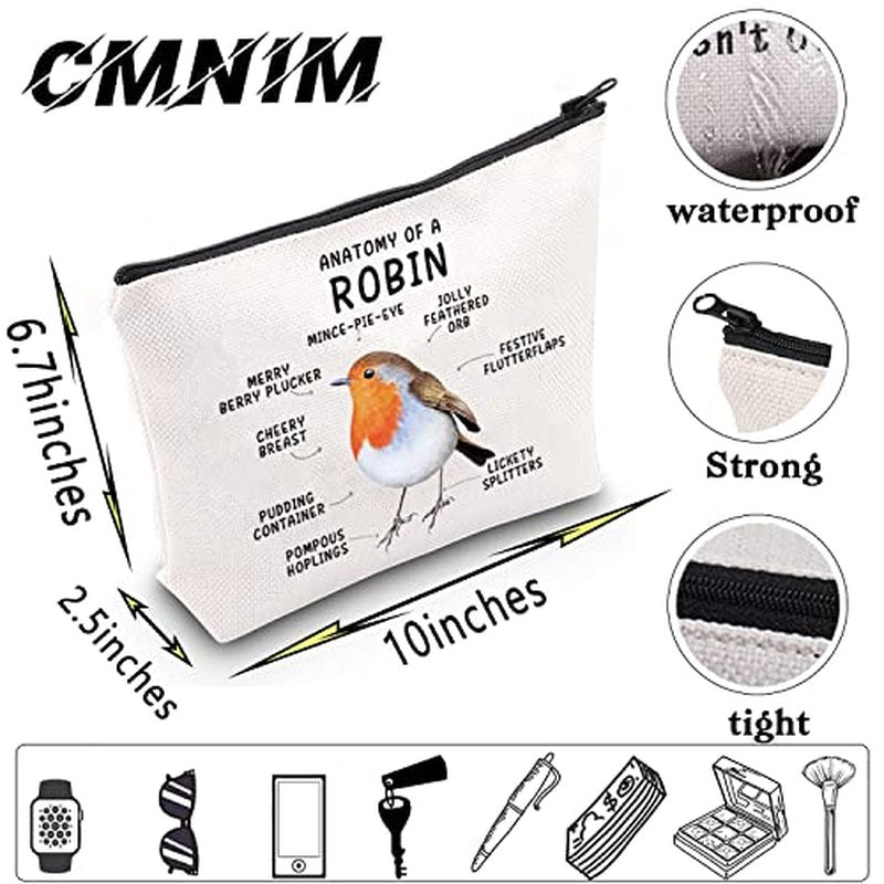 CMNIM Robin Bird Gifts Anatomy of a Robin Makeup Bag Garden Bird Lover Gift Red Robin Cosmetic Bag Birds Travel Toiletry Bags (Anatomy of a Robin MB)