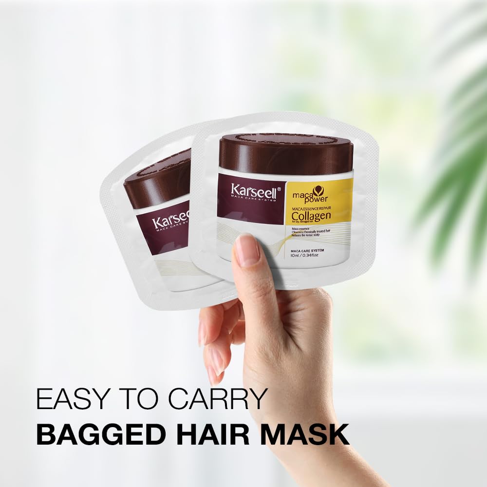 Karseell Collagen Hair Treatment Deep Repair Conditioning Argan Oil Collagen Hair Mask Essence for Dry Damaged Hair All Hair Types 10ml/ 0.34oz（24 packs