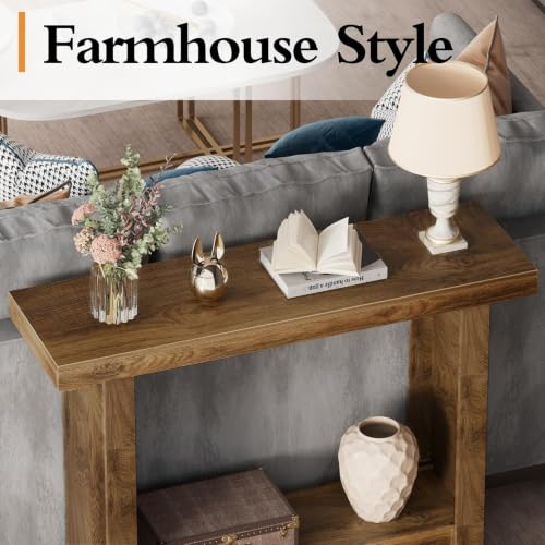 LIFECHOVY Farmhouse Narrow Wood Entryway Console Table with Storage - Brown