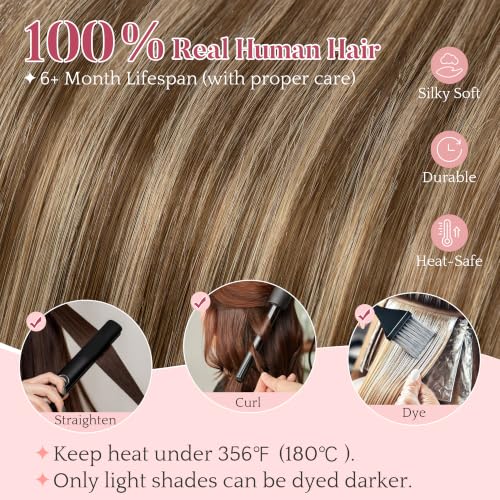 Clip-In Hair Extensions Short Hair Real Human Hair 14 Inch Medium Brown & Dark Blonde 4P27