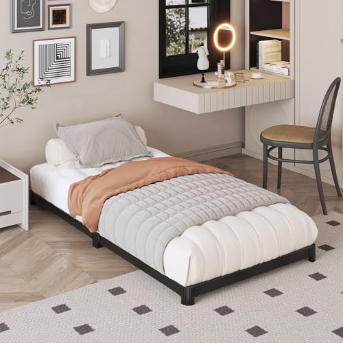 Likelalaso Twin Bed Frame 3 Inch Low Profile with Rounded Corners, No Box Spring