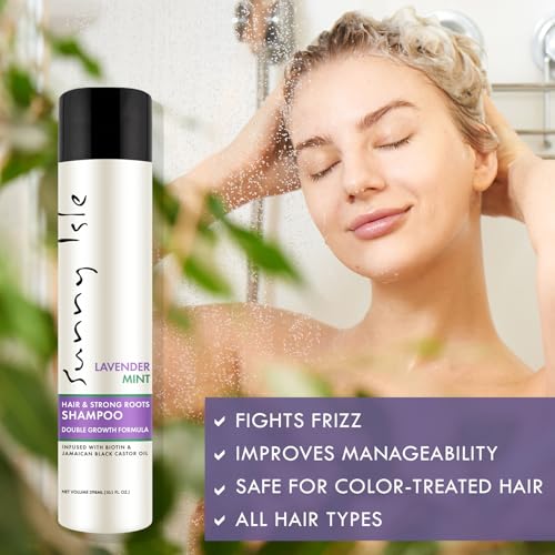 Sunny Isle Lavender Mint Hair & Strong Roots Shampoo - Strengthening, Biotin, Jamaican Black Castor Oil, Paraben & Sulfate Free - 10.1 fl oz
