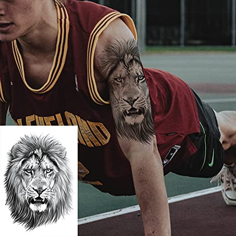 12 Sheets Arm Waterproof Temporary Tattoo Stickers Black Fierce Tiger Lion Wolf for Men Women Teens