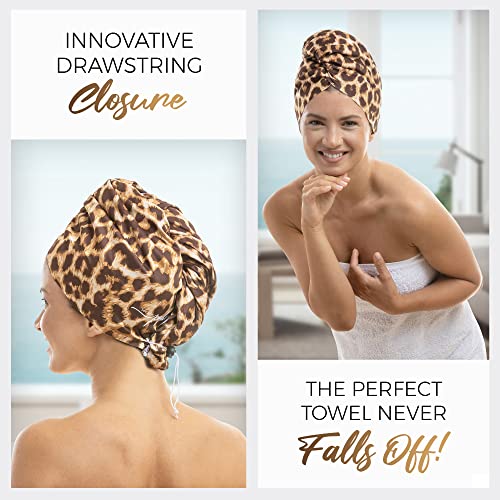 Leopard Microfiber Hair Towel Wrap & 2 Large Hair Ties Set - Anti-Frizz, Absorbent, Gentle for Wet Hair
