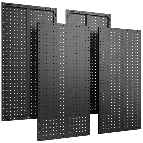 4 Pcs Black Pegboard Panels 16x33in - 100 lb Capacity Wall Organizer (4-Pack)