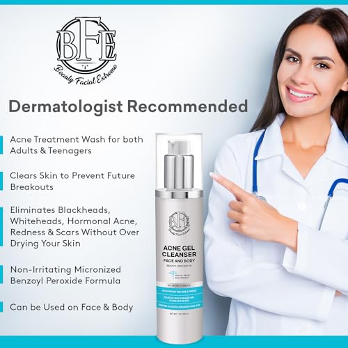 Acne Face Wash Treatment with 10% Benzoyl Peroxide for Oily Skin & Breakouts
