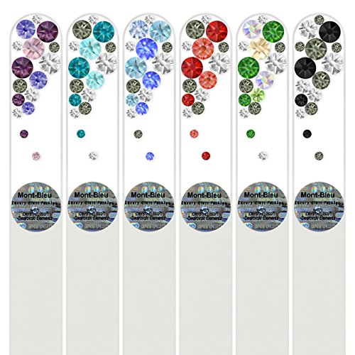 Mont Bleu Gift Set of 5 + 1 Free Czech Glass Nail Files Hand Decorated with Crystals - Gifts for Women - Handmade Gifts - Czech Tempered Glass - Premium Crystal Nail Files for Women