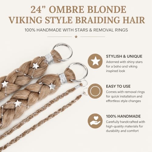 Highlight Brown Boho Braiding Hair Ponytail Extension with Star Beads - One Set