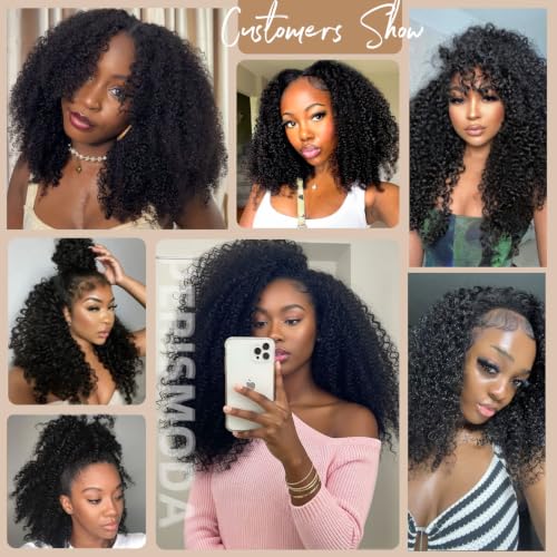 12 Inch Afro Kinky Curly Human Hair Half Wig - Natural Black, Seamless & Glueless, Beginner Friendly