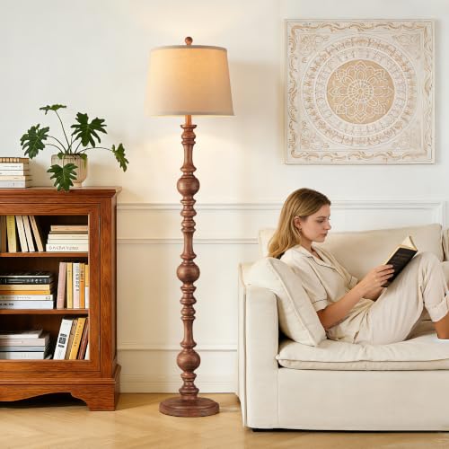 QiMH 61-Inch Vintage Farmhouse Floor Lamp with Wood Grain Finish