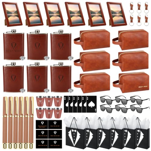Brown Rigibright Complete 66-Piece Groomsmen Gifts Set for Wedding Party - 6 Sets