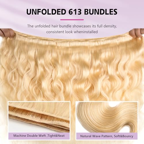 613 Blonde Human Hair Bundles 18-32 Inch Body Wave Virgin Brazilian Weave