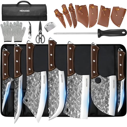14PCS Auspicious Cloud Butcher Knife Set with Roll Bag - Hand Forged High Carbon Steel