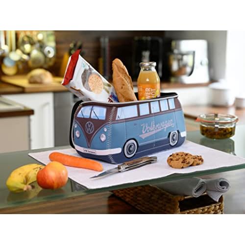 BRISA VW Collection - Volkswagen Neoprene Universal Makeup Cosmetics Toiletry Travel Pharmacy Bag in T1 Bus Design (Petrol/Brown) (Large (11.8 x 5.5 x 4.7 inches))