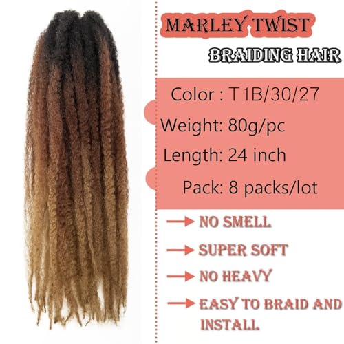 24 Inch Marley Twist Hair Afro Twist Hair Extensions - 8 Pack, Variation 1B/30/27