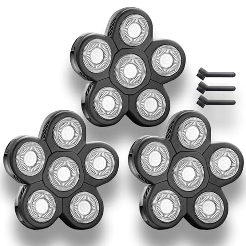 3 Pack Shaver Replacement Blades Compatible with Freebird Head Shaver Kit, 6 Blades Shaver Replacement Heads for Bald Men, Ruixin Replacement Blades for Flex-series Electric, with 3 Brushes.