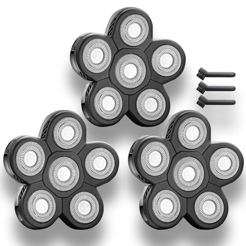 3 Pack Shaver Replacement Blades Compatible with Freebird Head Shaver Kit, 6 Blades Shaver Replacement Heads for Bald Men, Ruixin Replacement Blades for Flex-series Electric, with 3 Brushes.