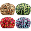 4 PCS Shower Caps for Women,Reusable Waterproof Shower Cap,Double Layers Bath Caps,Large Shower Cap with EVA Lining,Elastic Bathing Hair Cap for All Hair Lengths(Leopard 2)