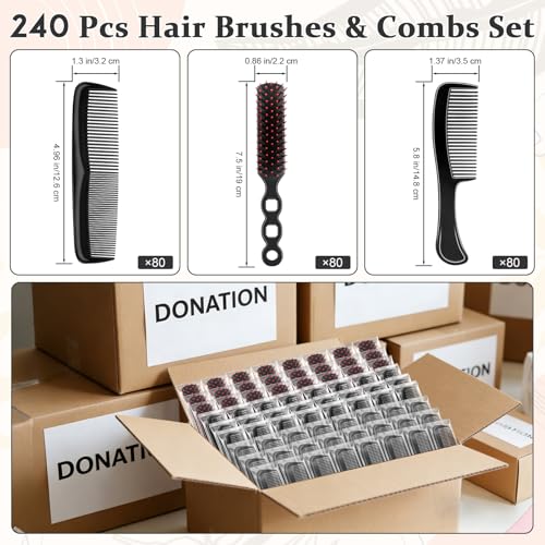 240 Pack Hair Brush and Comb Set for Donations Travel & Shelters - Individually Wrapped