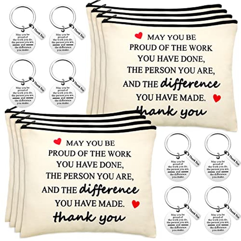 Geosar 16 Pcs Employee Appreciation Gifts for Women Makeup Bags Women's Day Inspirational Canvas Cosmetic Bags Thank You Keychains for Coworker Staff Nurse Teacher Volunteer Team