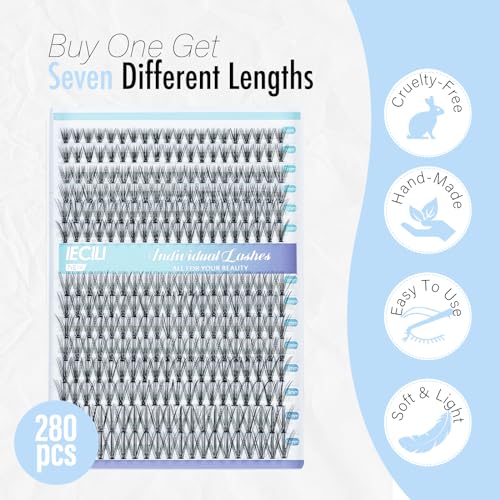 Lash Clusters Individual Lashes - 280pcs 20D Cluster lashes for DIY Lash Extensions -Super Thin & Soft Eyelashes 8-14mm C Curl Cluster Eyelash Extensions for Natural Wispy Look