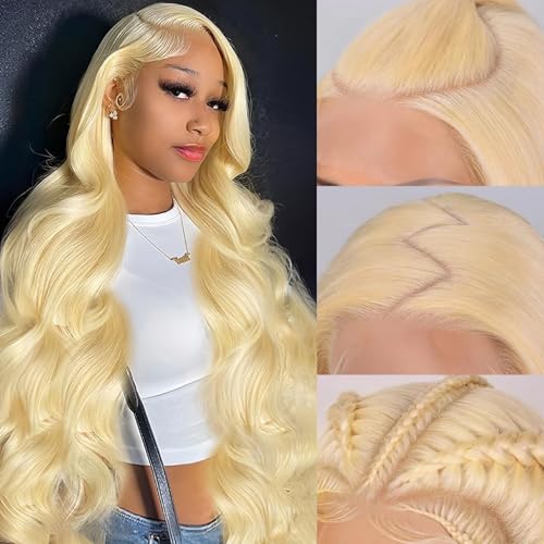 28 Inch Blonde Body Wave Lace Front Wig 13x6 Transparent HD Human Hair