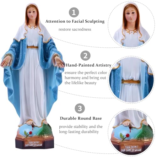 HOLLOII 19 Inch Virgin Mary Statue Blue Hand-Painted Our Lady of Grace Religious Figurine for Prayer & Home Decor