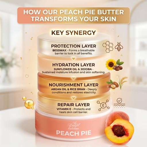 Peach Body Butter 8oz Hydrating Moisturizer with Jojoba, Argan & Vitamin E - Long-Lasting Fragrance