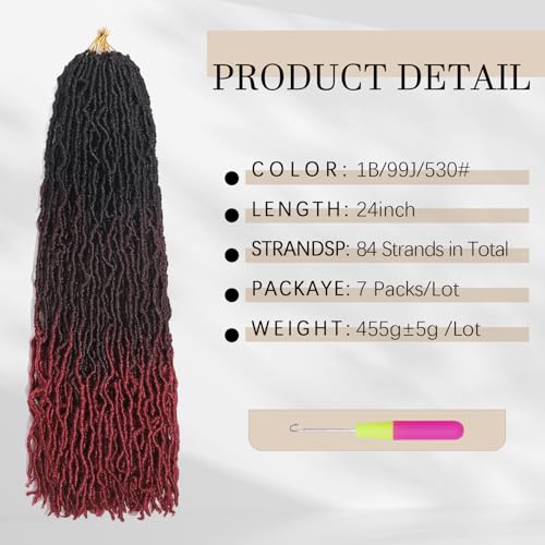 DACAI XIU 24 Inch Faux Locs Crochet Hair Pre-Looped 1B/99J/530# Pack of 7