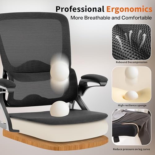 Black Ergonomic Mesh Office Chair with Lumbar Support, Flip-Up Arms, 400 lbs Capacity