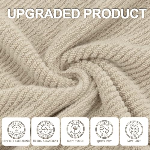 6 PC Cotton Washcloths Set - Tan Beige, Soft Quick-Dry Low Lint 13x13 Inches