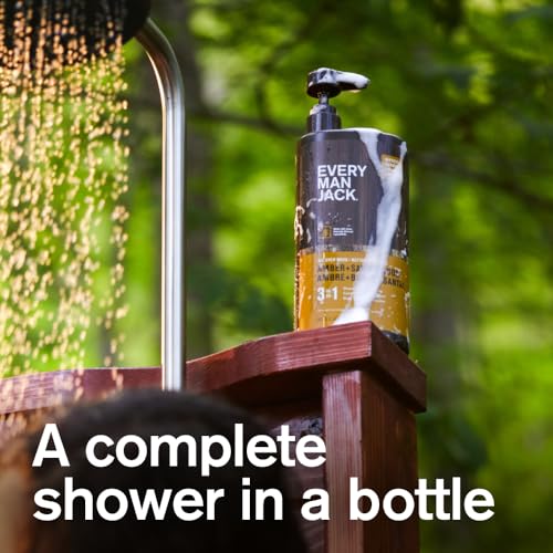 Every Man Jack Amber + Sandalwood Hydrating Mens 3-in-1 All Over Wash for All Skin and Hair Types - Body Wash, Shampoo and Conditioner with Naturally Derived Ingredients - 28.8oz (2 Pack)