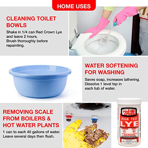 Red Crown Food-Grade Lye for Soap Making & Cleaning, 4 Pack 2.2 lbs