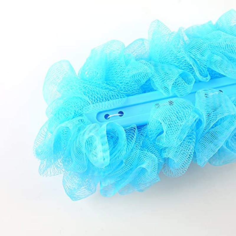 Back Scrubber Brush Long Handle for Shower, Loofah On a Stick Sponge Back Brush, Body Exfoliator Scrubber Bath Brush for Men Women, Exfoliating Cleaning Back Scrubber (2 Pack-Black+Blue)