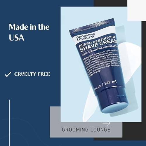 Grooming Lounge Beard Destroyer Shave Cream for Men - Bump, Irritation & Razor Burn Free Shaving Cream Sensitive Skin, Men Beard Care - Soft, Smooth, Easy Glide Low Shaving Foam Lather Formula - 5 Oz